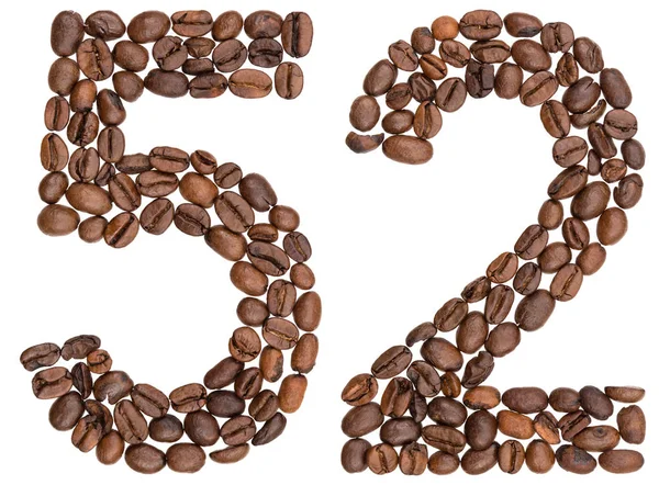 Arabic numeral 52, fifty two, from coffee beans, isolated on whi — Stock Photo, Image