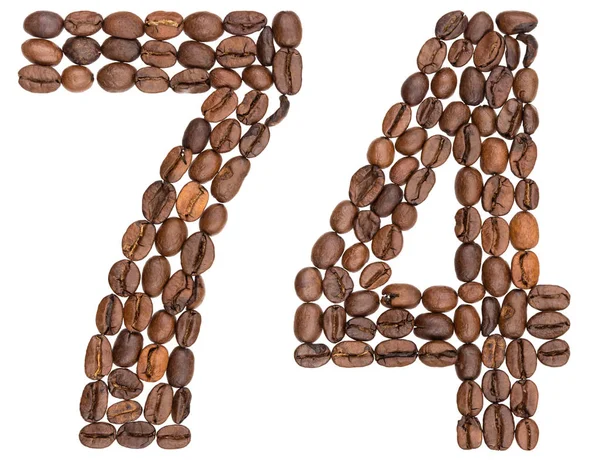 Арабский номер 74, семьдесят четыре, из кофейных зерен, изолированные на — стоковое фото