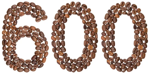 Арабская цифра 600, 600, из кофейных зерен, изолированы на — стоковое фото