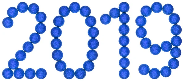 Numerale 2019 da palline decorative blu, isolate su dorso bianco — Foto Stock