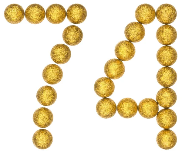 Numeral 74, setenta y cuatro, de bolas decorativas, aisladas en whi —  Fotos de Stock