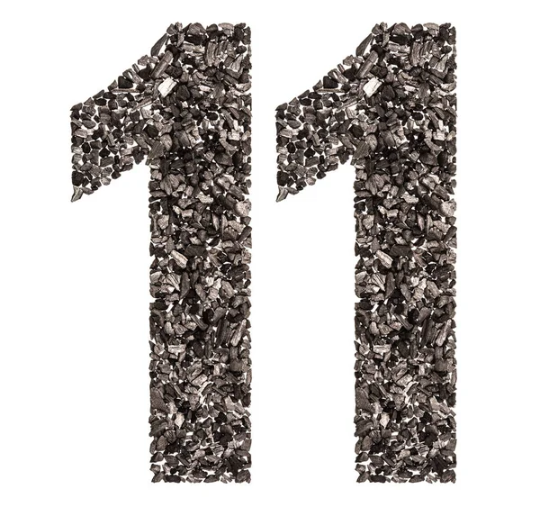Numero arabo 11, undici, dal nero un carbone naturale, isolato — Foto Stock