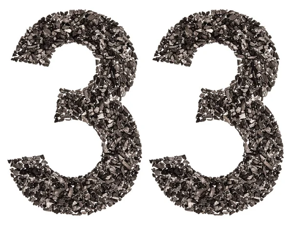 Arapça rakamı 33, otuz üç, doğal kömür siyah, — Stok fotoğraf