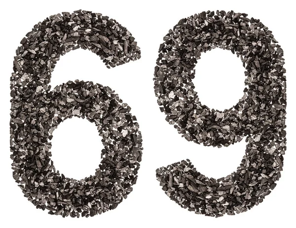 阿拉伯数字 69, 六十九, 从黑色的天然木炭, 是 — 图库照片