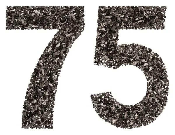 Arabic numeral 75, seventy five, from black a natural charcoal, — Stock Photo, Image
