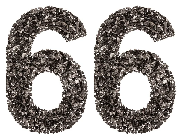 Cyfry arabskie 66, sześćdziesiąt sześć, z czarnym naturalny węgiel, iso — Zdjęcie stockowe