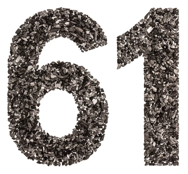 Numero arabo 61, sessantuno, dal nero un carbone naturale, iso — Foto Stock