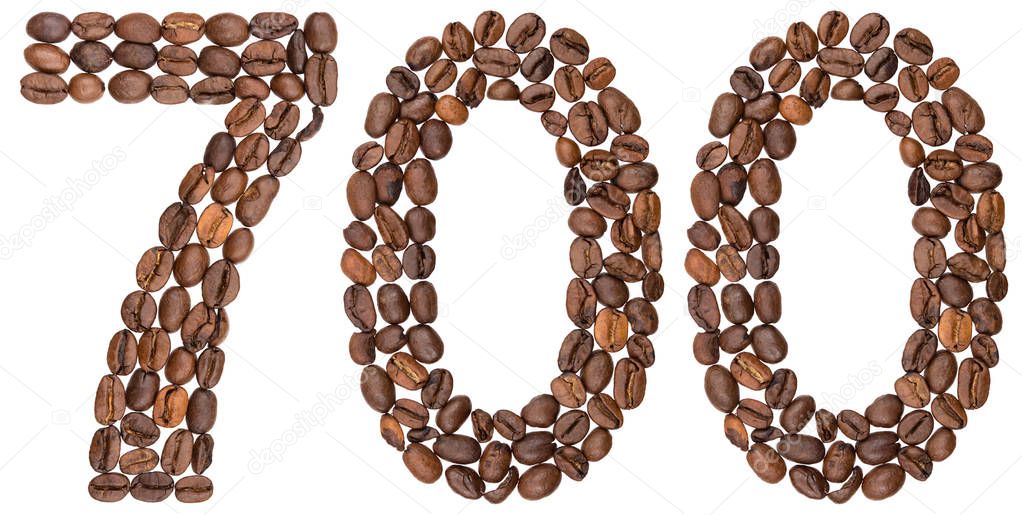 Arabic numeral 700, seven hundred, from coffee beans, isolated o