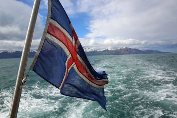 Исландский флаг на лодке — стоковое фото