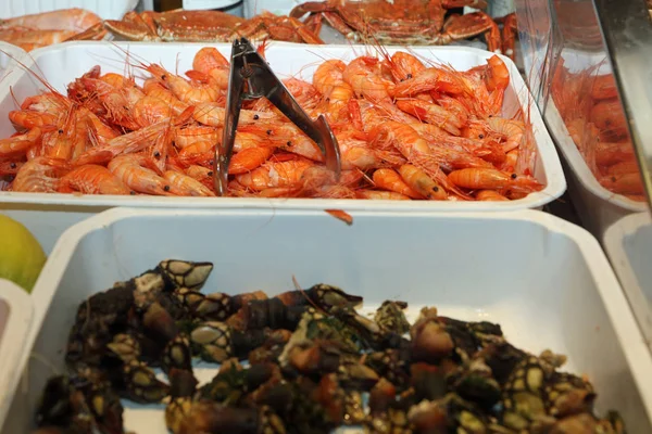 Camarones en el mercado de pescado — Foto de Stock
