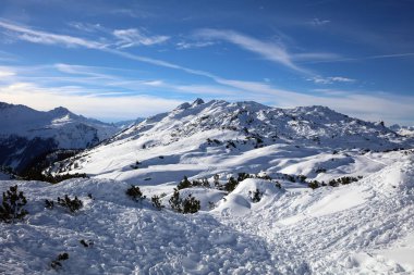 Arlberg Dağları 'nda kayak merkezi. Vorarlberg 'de. Avusturya