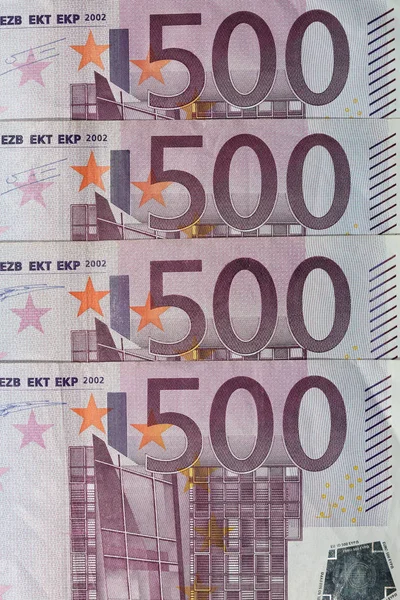 Zbliżenie Stosu Pięciuset Banknotów Euro — Zdjęcie stockowe