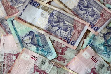 Bir yığın farklı Namibya Doları Banknotları