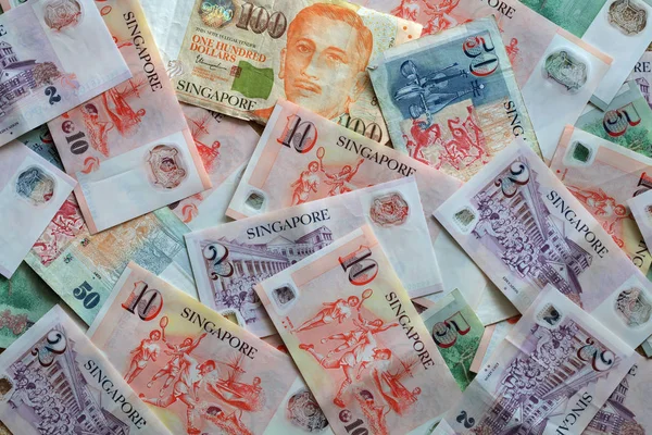 Hromada Různých Singapurských Dolarových Bankovek — Stock fotografie