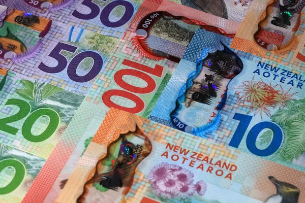 Farklı Yeni Zelanda Dolar Banknotları Yığını — Stok fotoğraf