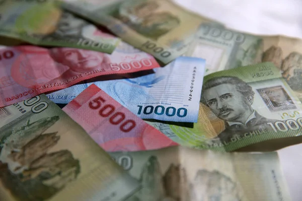 Pila Diferentes Pesos Billetes Chile —  Fotos de Stock