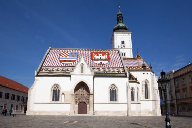 Zagreb, Hırvatistan - 24 Şubat 2019: St. Mark Kilisesi