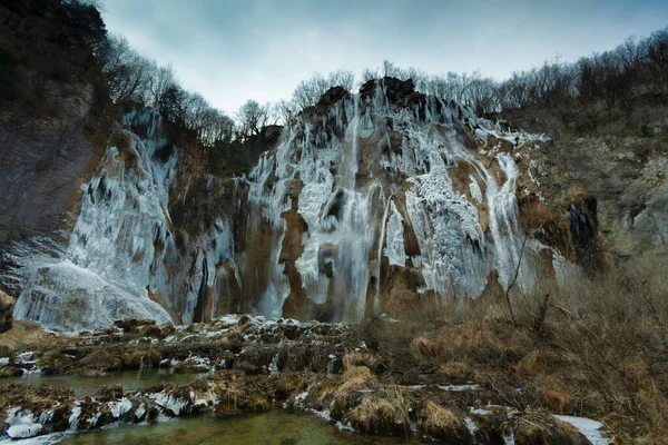 Parque Nacional Dos Lagos Plitvice Inverno Vista Panorâmica — Fotografia de Stock