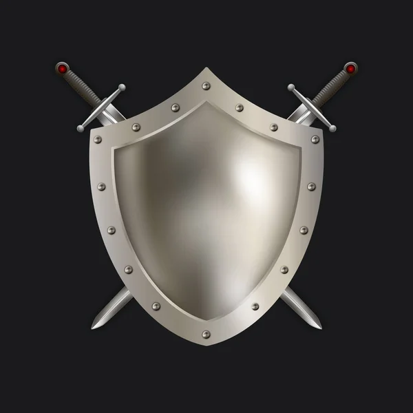Escudo de prata medieval com espadas . — Fotografia de Stock