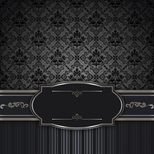 Fundo preto decorativo com padrões vintage e moldura . — Fotografia de Stock