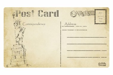 Eski posta kartı. Beyaz arka plan üzerinde izole.