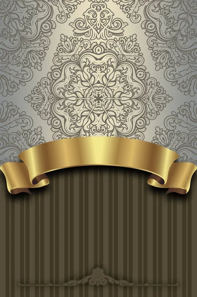 ゴールドのリボンとヴィンテージのパターンで装飾的な背景. — ストック写真