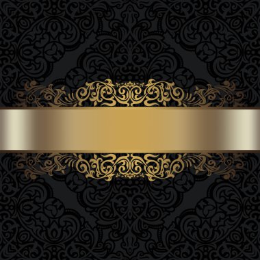 Altın kenarlıklı siyah süs arka plan.