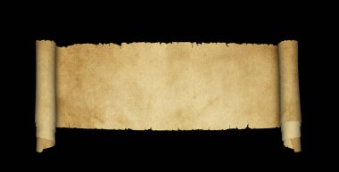 Siyah arka plan üzerine antika parşömen kaydırma.