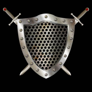 İki kılıç ile antik kalkan.