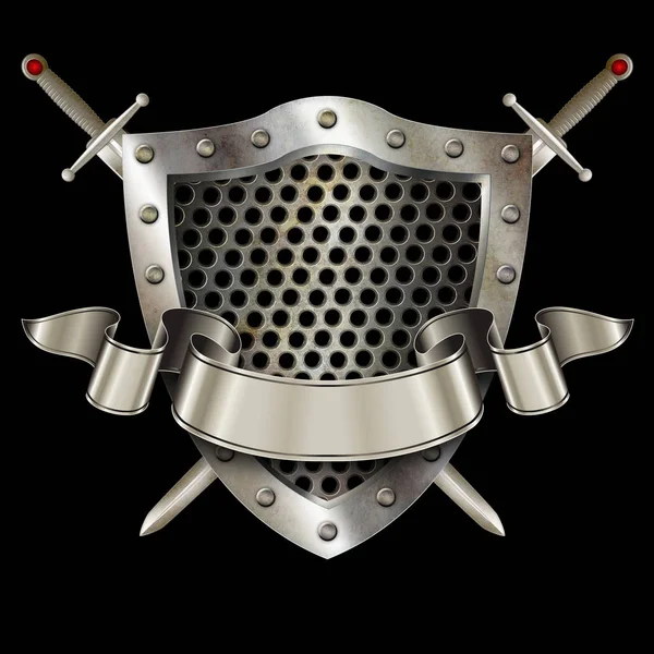 İki kılıç ve gümüş kurdele ile antik kalkan.