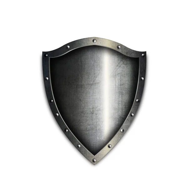 Escudo medieval remachado sobre fondo blanco . — Foto de Stock