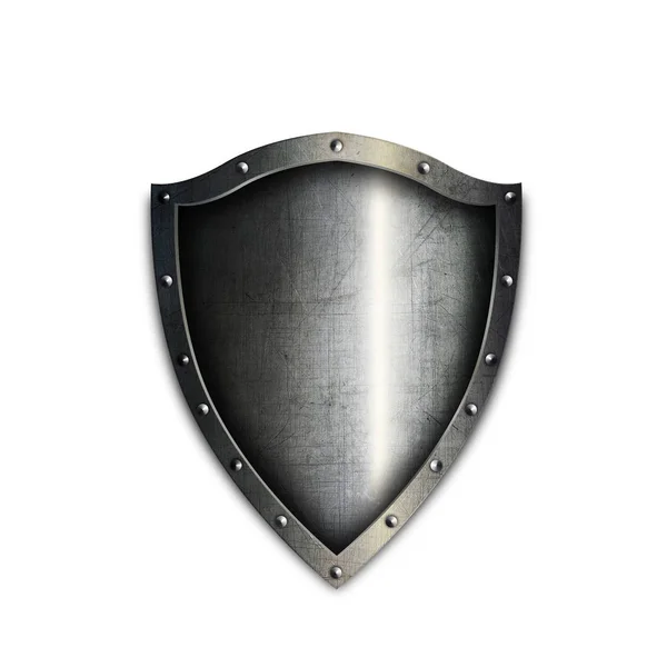 Medieval riveted shield on white background. — Stock Photo, Image