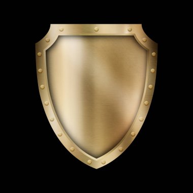 Golden antique shield with riveted border. clipart
