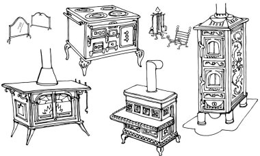 ancient furnaces and heaters - set furniture clipart