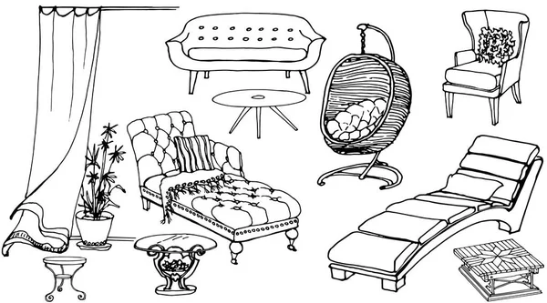 Set von Möbeln Stühle, Couchtische — Stockvektor