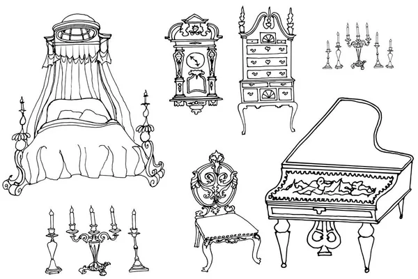 Boceto de un conjunto de muebles y antigüedades — Foto de Stock