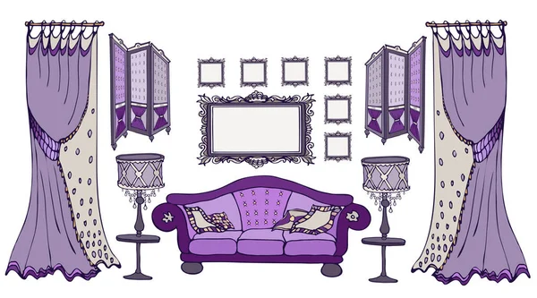 Sofa ekran kolor viola ramki — Wektor stockowy