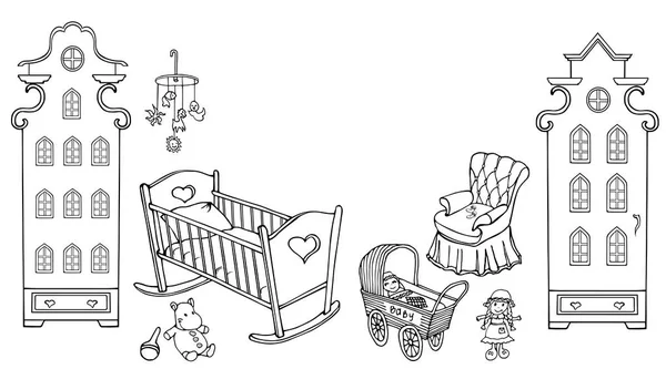 Baby Kind Zimmer Mädchen Puppe amsterdam90 50 — Stockvektor