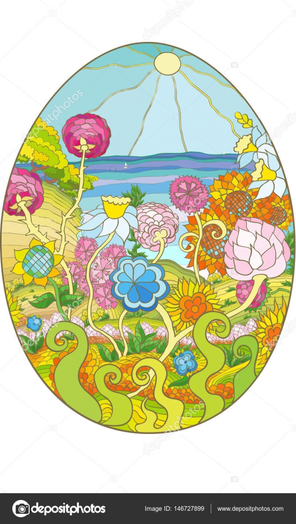 uovo 2 mare colore — Vettoriali Stock © AnnaLug Disegno su uovo di Pasqua vettoriale del paesaggio marino e floreale modello brillantemente colorate di primavera — Vettoriali di AnnaLug