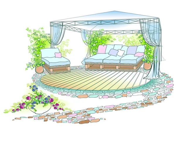 Garten Sofa Sonnenschirm Farbe — Stockvektor