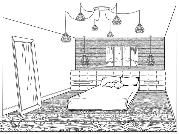 Loft parquet dormitorio — Vector de stock