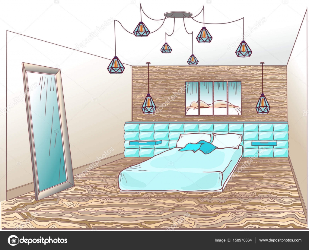Loft slaapkamer blauw — Stockvector © AnnaLug #158970664 Loft slaapkamer blauw — Stockvector © AnnaLug #158970664