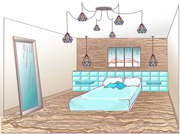 Loft slaapkamer blauw — Stockvector