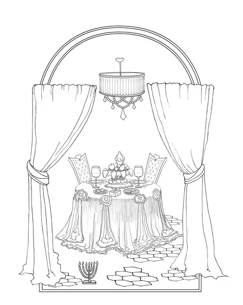 Table couple rideau Sabbat — Image vectorielle
