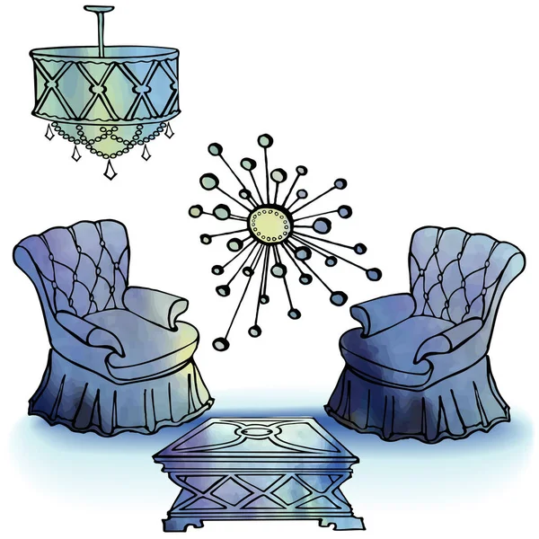 Fotel tükör art deco kék maszk — Stock Vector