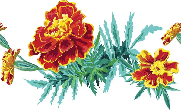 Nahtloser Pinsel nahtloser Pinsel bemalter orangefarbener Blumen von mari — Stockvektor