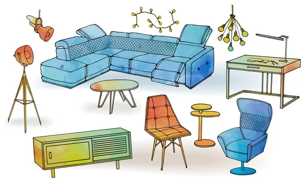 Loft soffa watercoloe möbler — Stock vektor