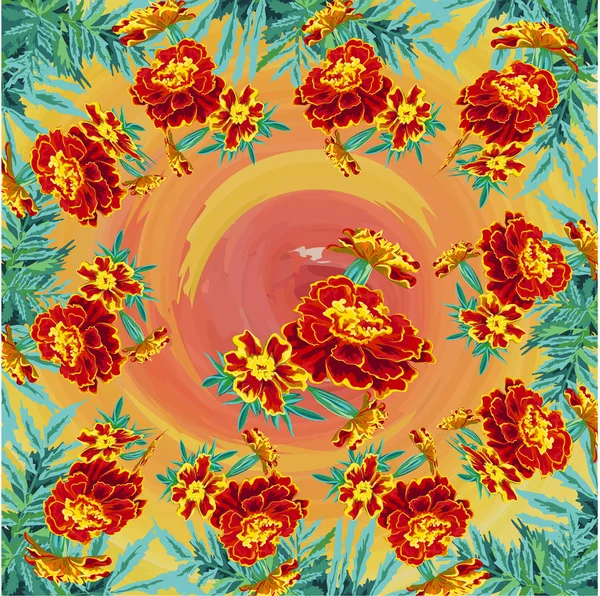Горячие цветы Мэриголд круглая рамка — стоковый вектор