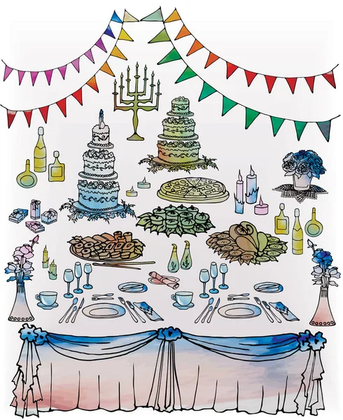 Mesa decorada boda Menorah — Archivo Imágenes Vectoriales