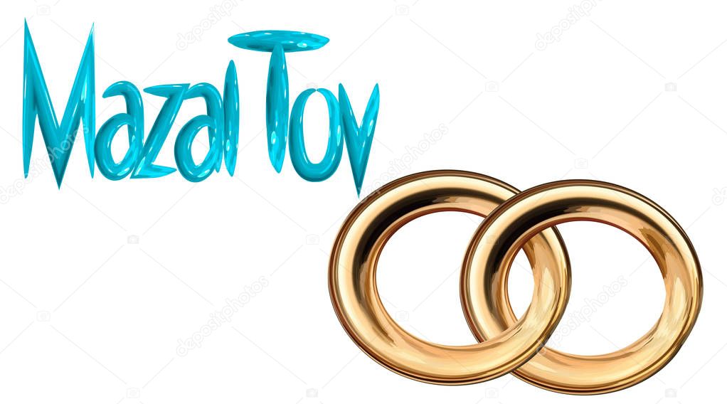 Card for the wedding ceremony of the orthodox Judaist with gold rings, congratulation Mazel Tov color Sapphire blue